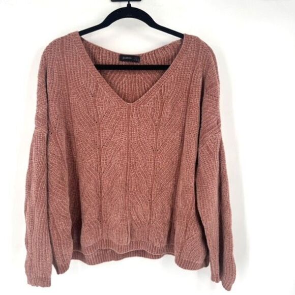 Stradivarius Women's Textured V-Neck Drop Shoulder So Soft Sweater Mauve Small - Picture 1 of 8